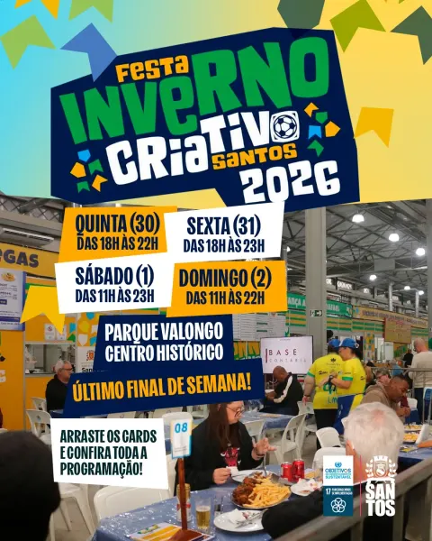 Confira programação gratuita do último fim de semana do Festival Inverno Criativo no Parque Valongo.
