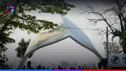 Monumento dos 500 anos é reinaugurado após revitalização na Ilha Porchat em São Vicente.
